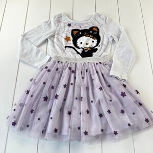 Hello Kitty Halloween Ruffle Dress Size 5 Felted Black Cat Costume Purple Stars